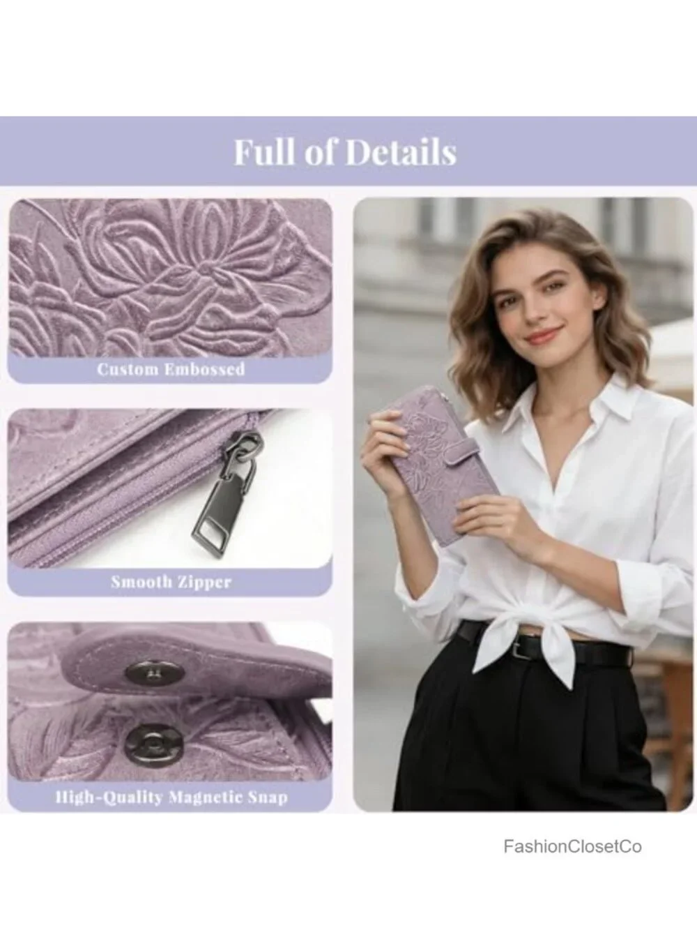 RFID Blocking Slim Vegan Leather Wallet with Zipper Coin Pocket